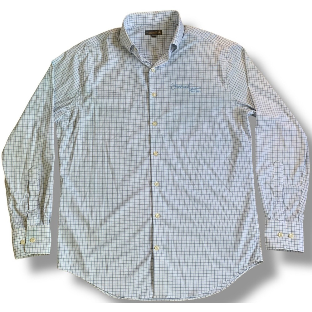Peter Millar Summer Comfort Long Sleeve Men Sz M White Button Down Striped Shirt
